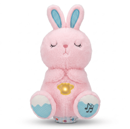 Peluche Conejo que respira color rosado respiración y sonido que alivia la ansiedad y mejora el sueño 32 cm