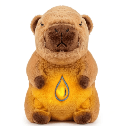 Peluche Capibara que respira color Rosado relajante con luz y sonido alivia la ansiedad mejora el sueño 25 cm