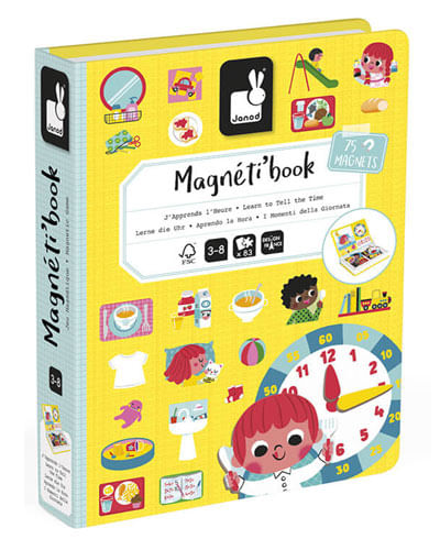 Juguete montessori Janod libro magnético aprendiendo la hora