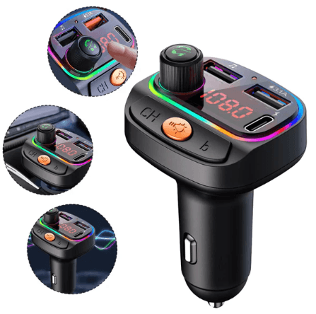 Transmisor Bluetooth y cargador tipo C, USB carga rápida , adaptador para radio negro