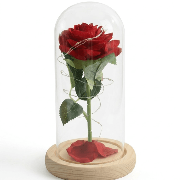 Lámpara decorativa de rosa eterna en cúpula de cristal , rosa de Bella y Bestia , color roja