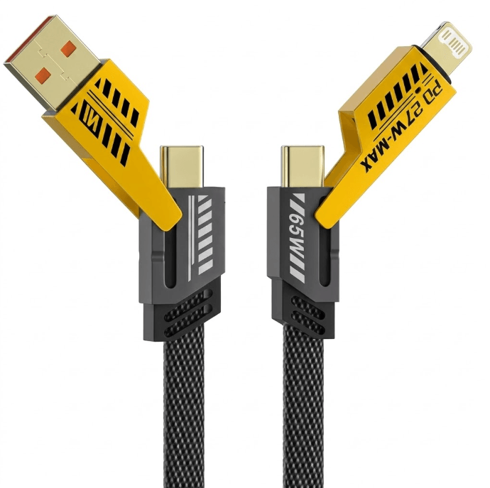 Cable de carga rápida universal premium 65W 4-en-1, USB-C a USB-C/Lightning/USB-A, Trenzado