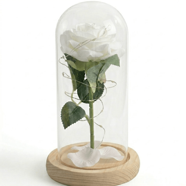 Lámpara decorativa de rosa eterna en cúpula de cristal , rosa de Bella y Bestia , color blanca