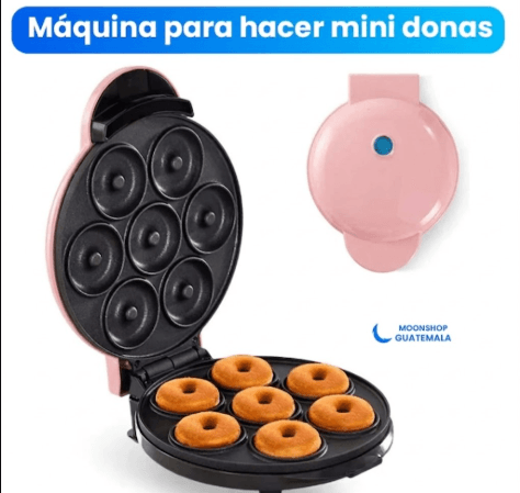 Máquina eléctrica para hacer mini donas 7 cavidades antiadherente color rosado ideal para desayunos y postres 700 w