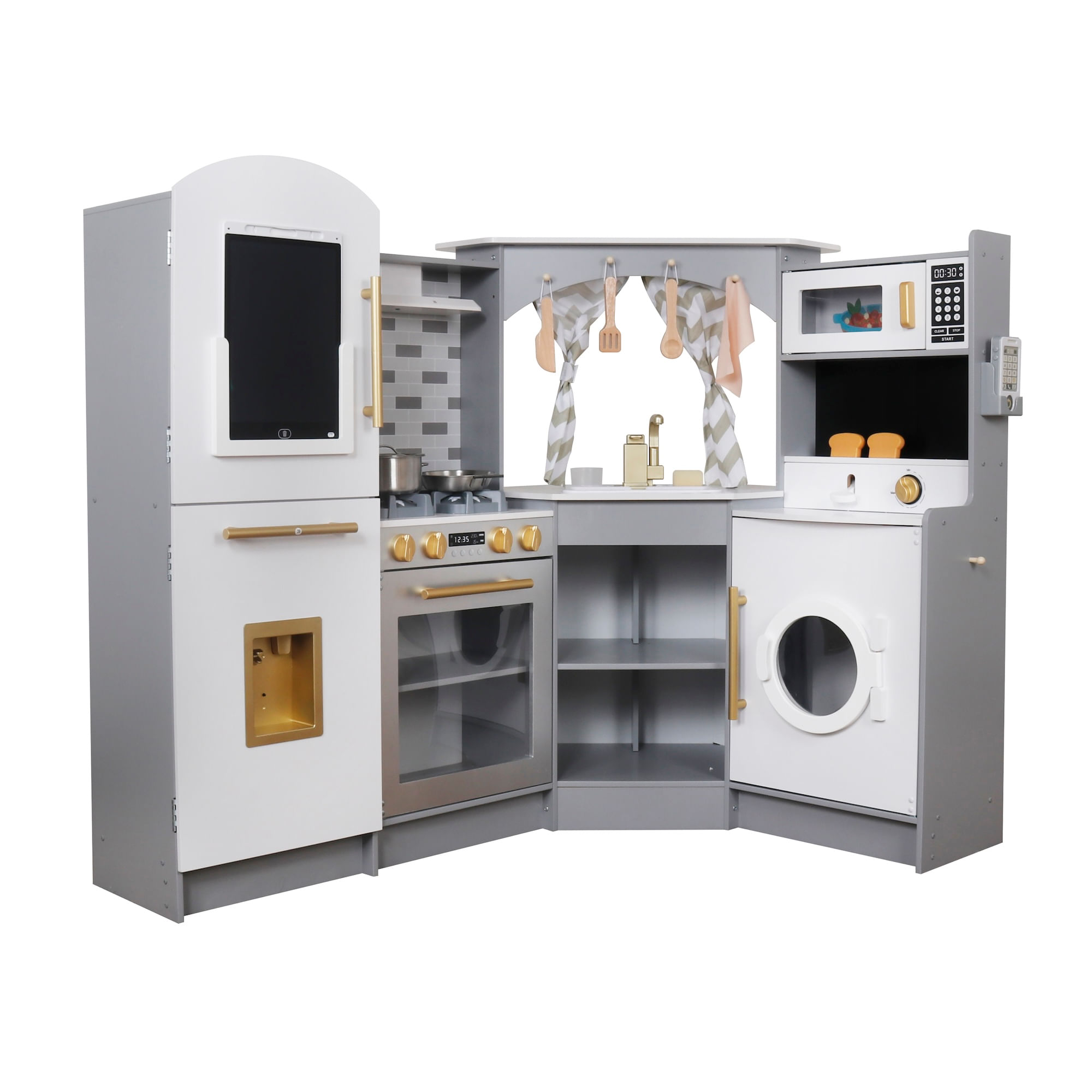 Mega cocinita de madera juguete Montessori con pantalla LCD y 6 funciones modelo W10C933C
