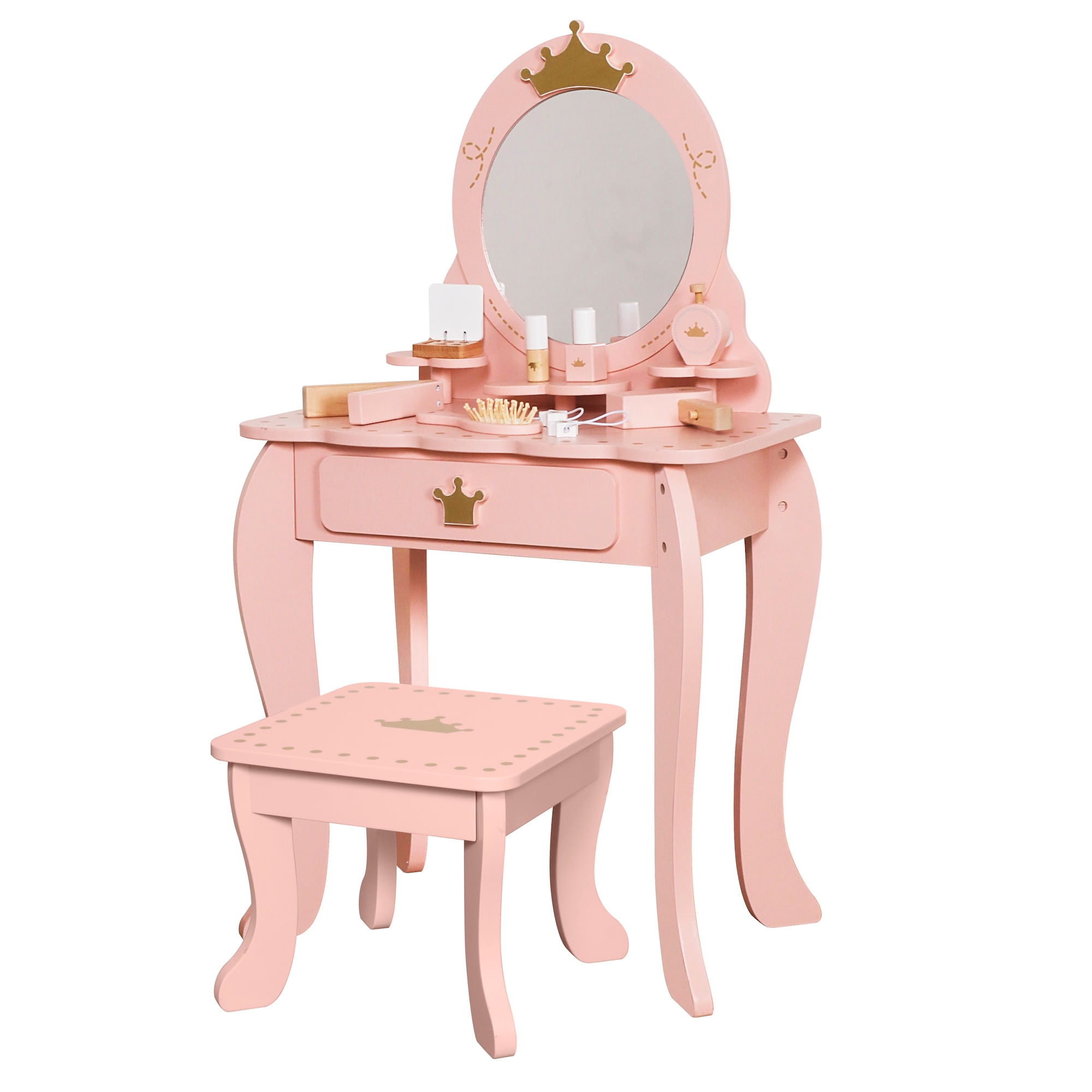 Tocador de madera juguete Montessori con banco y accesorios modelo W08H206B