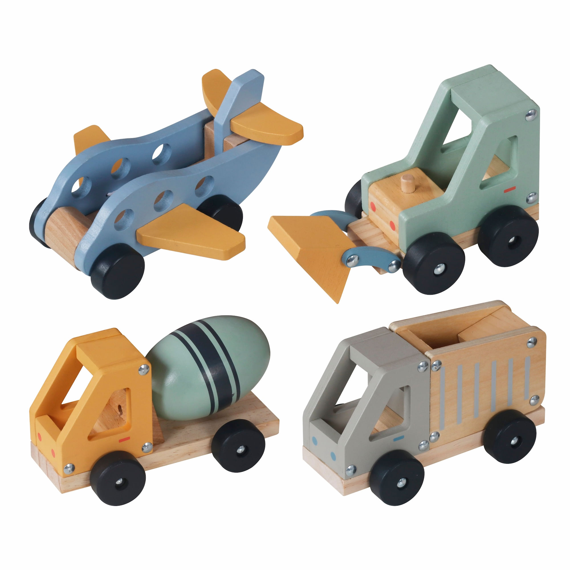 Set de 4 vehículos de madera juguete Montessori W04A694B
