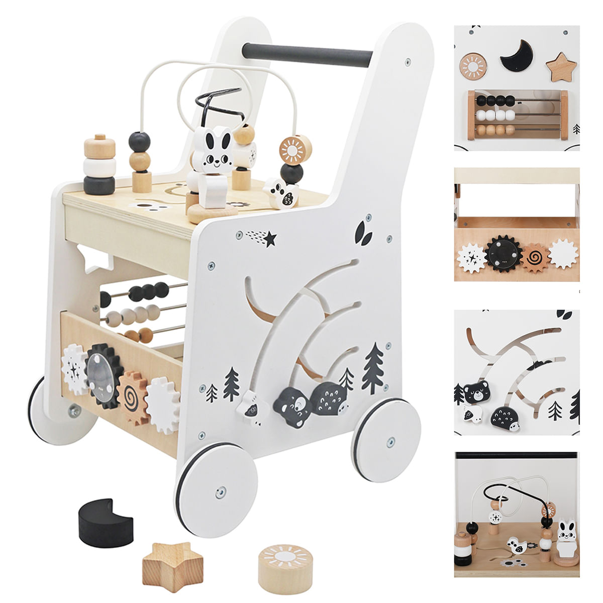Andador de madera juguete Montessori con laberinto de cuentas modelo W16E248