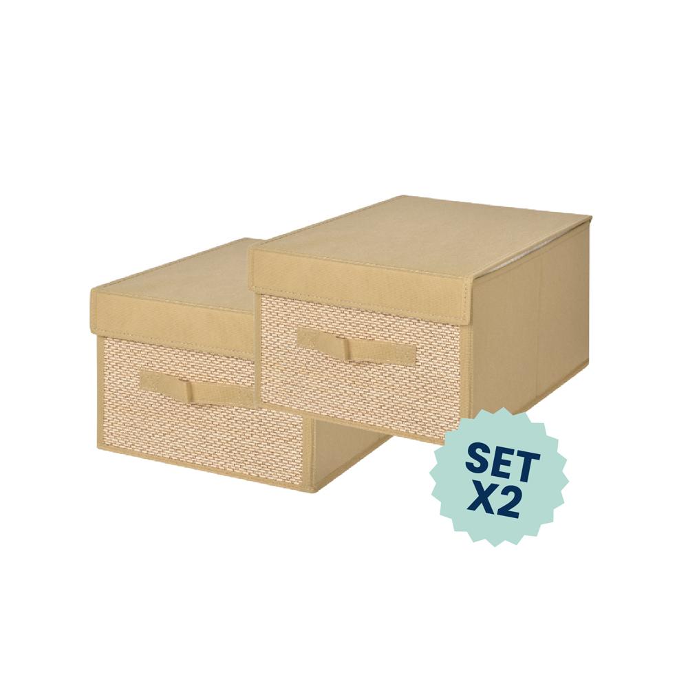 Set 2 Cajas De Almacenamiento Con Bambú 28x37x19cm