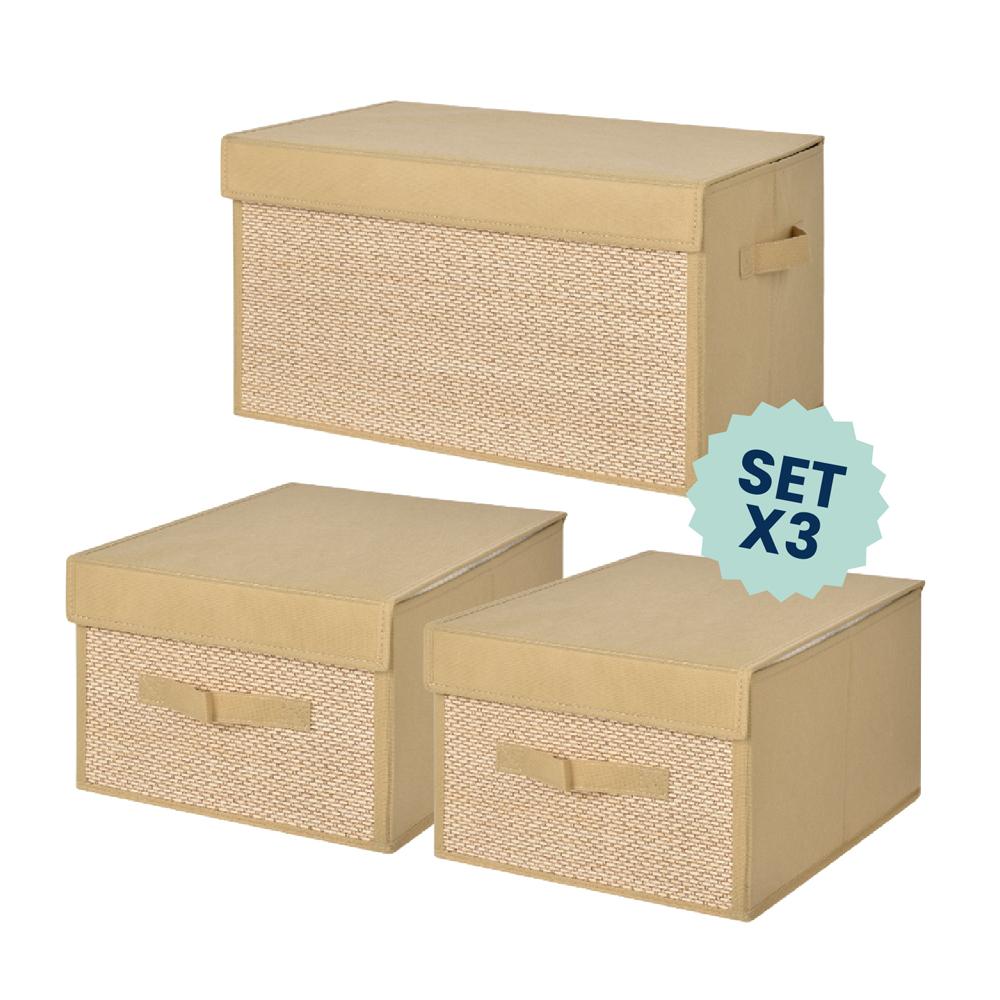 Set 3 Cajas De Almacenamiento Con Bambú