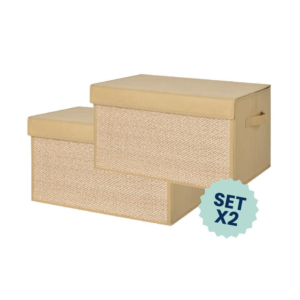 Set 2 Cajas De Almacenamiento Con Bambú 45x30x25cm