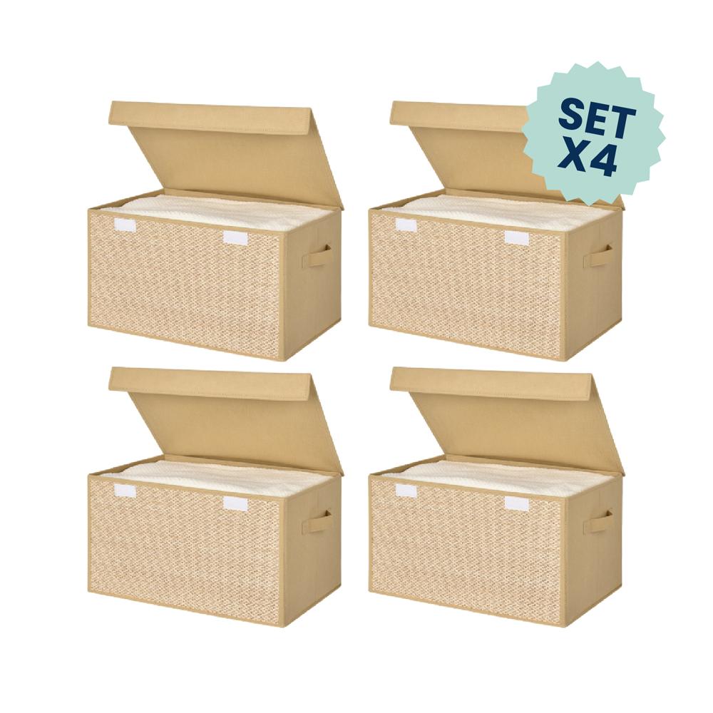 Set 4 Cajas De Almacenamiento Con Bambú 45x30x25cm