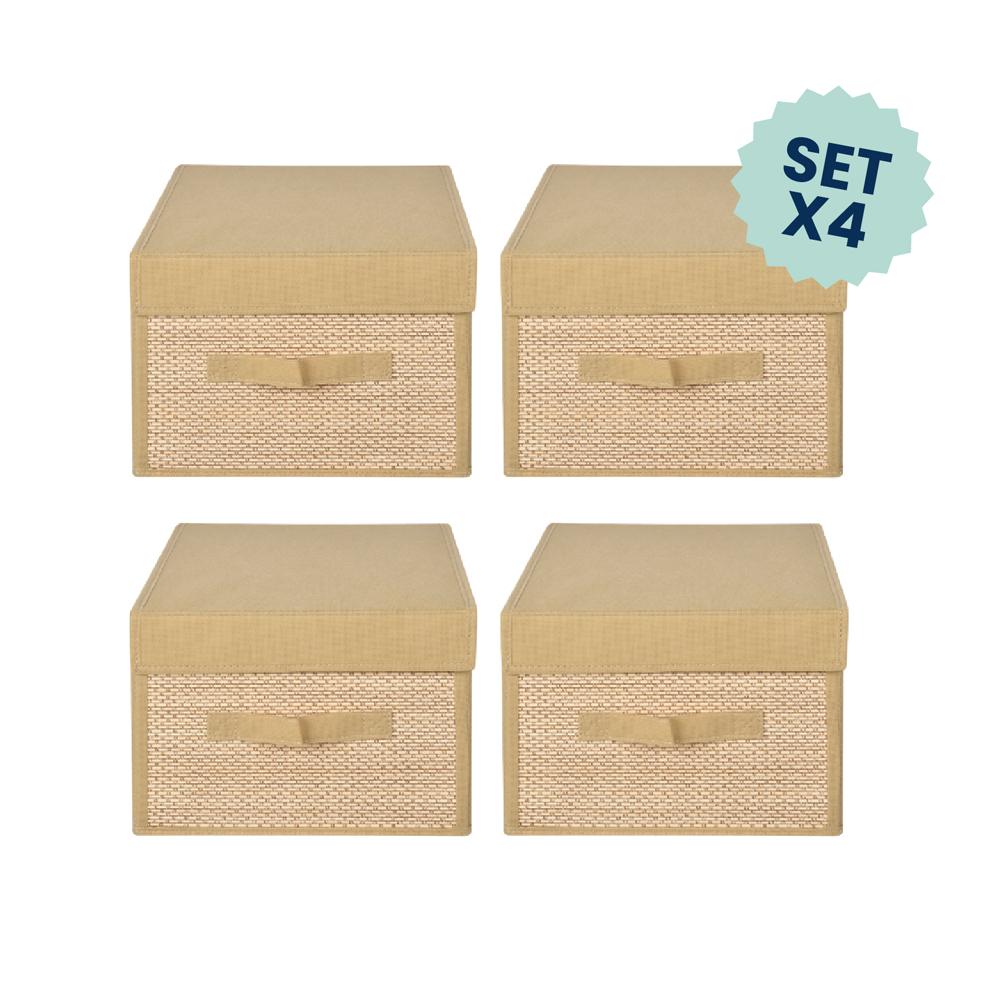 Set 4 Cajas De Almacenamiento Con Bambú 28x37x19cm