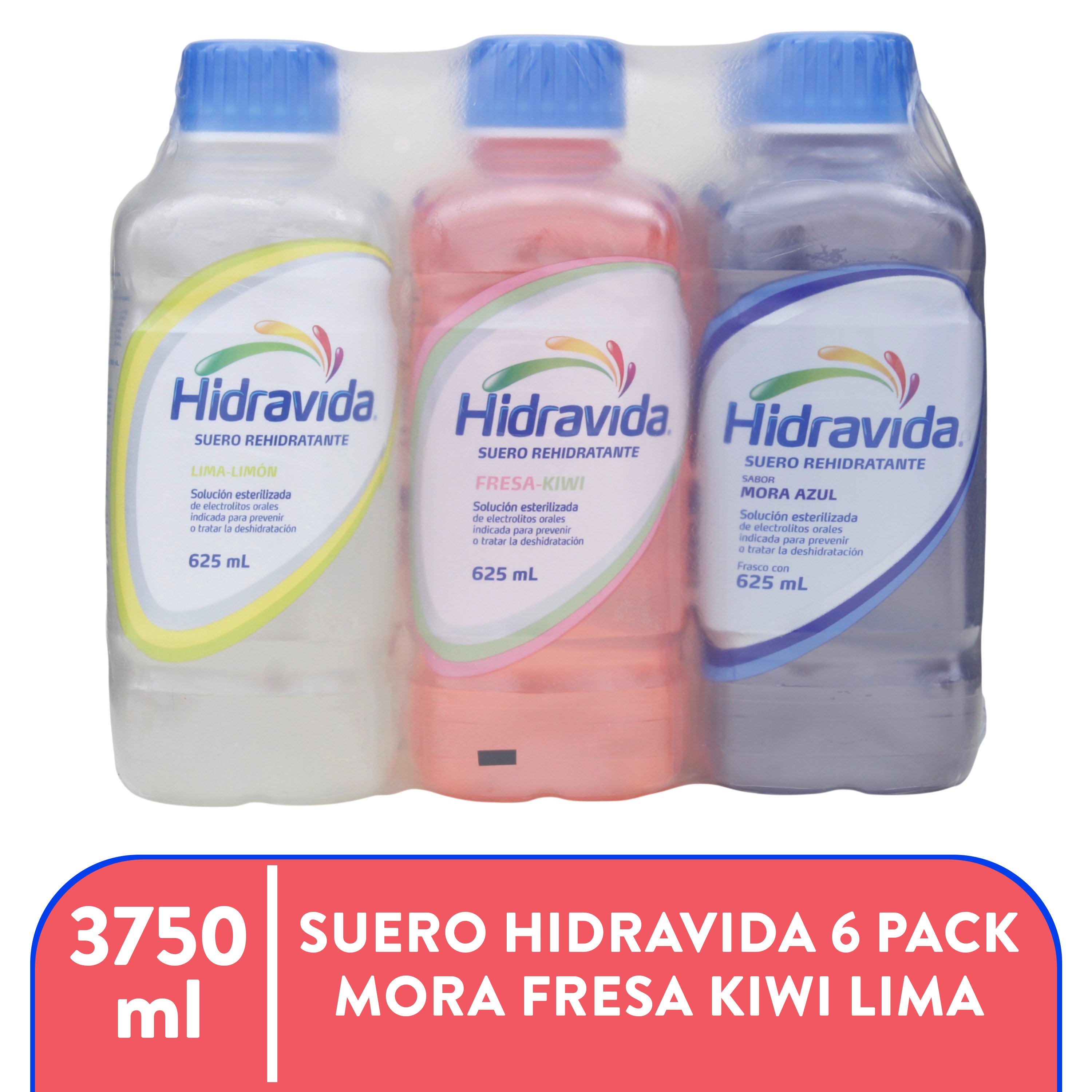 Suero Hidravida sabores Mora Fresa Kiwi Lima 6pack - 3750 ml