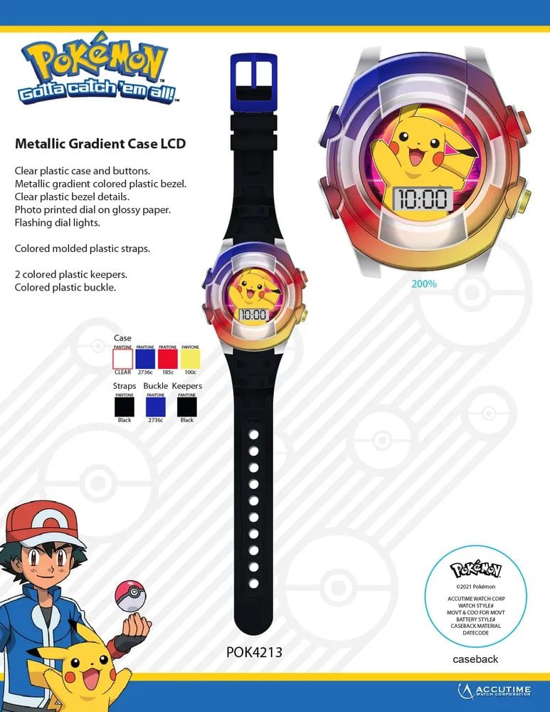 Reloj Pokemon Lcd Parpadeante Correa Negra