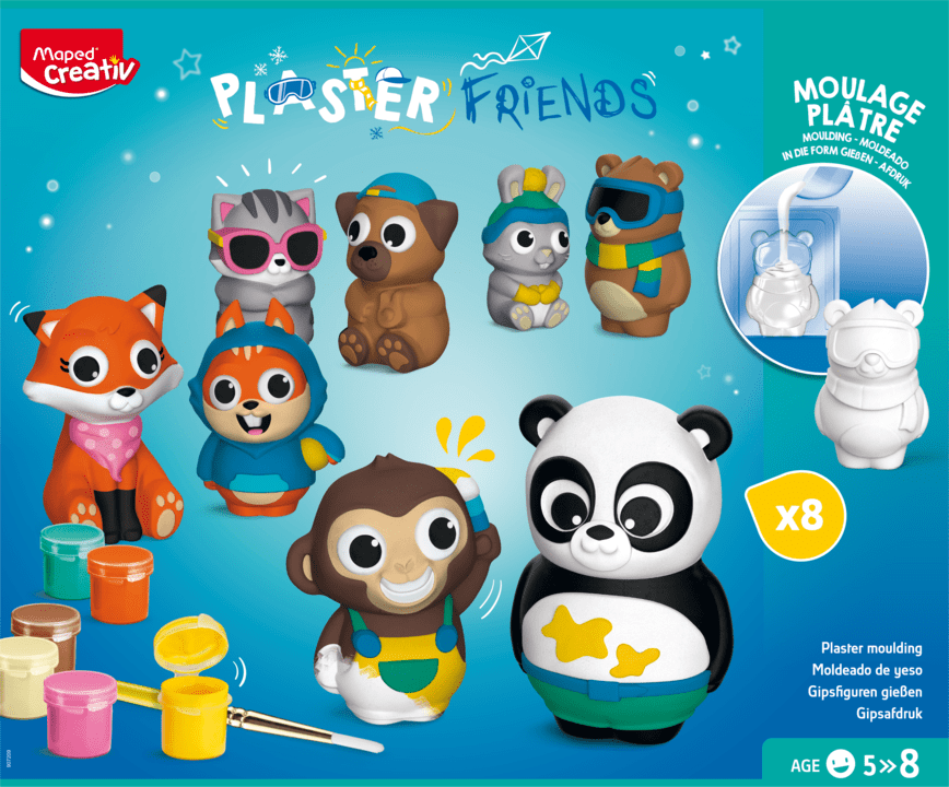 Moldea y colorea Maped Creativ con yeso Plaster Friends 8 figuras