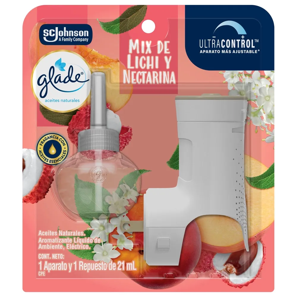 Aromatizante Glade Aceites Naturales Mix de lichi y nectarina Aparato y 1 Repuesto 21 ml c…