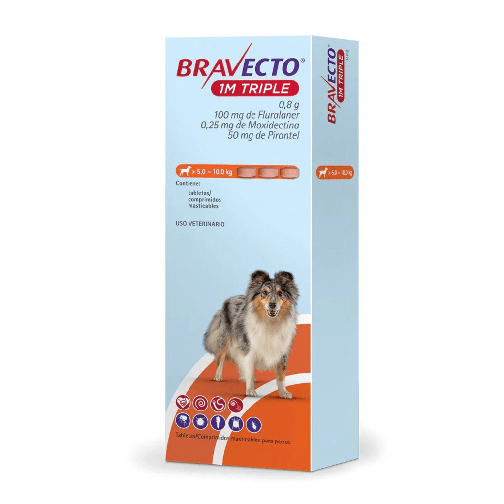 Antipulgas para perro Bravecto 1M triple - 5kg a 10kg (1 Tableta)
