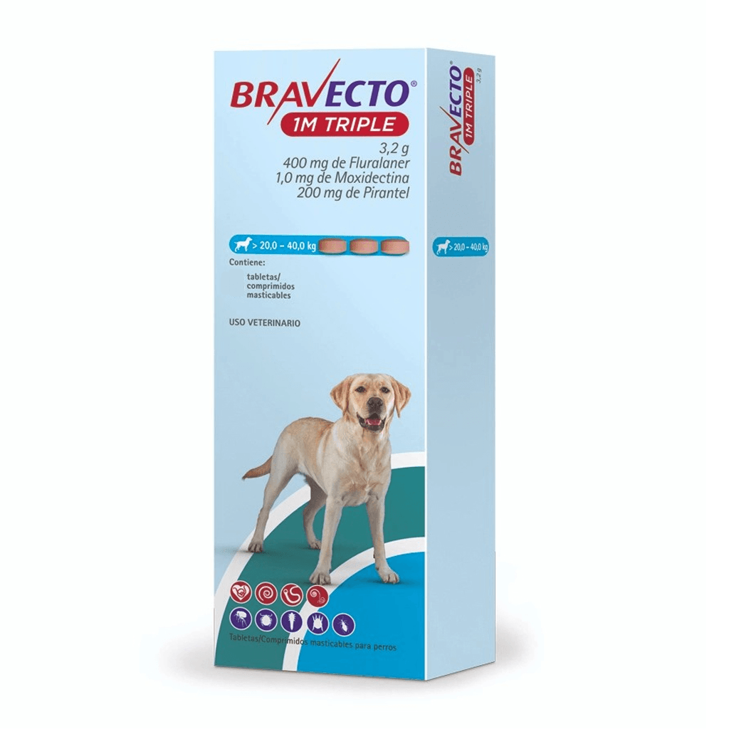 Antipulgas para perro Bravecto 1M triple - 20kg a 40kg (1 tableta)