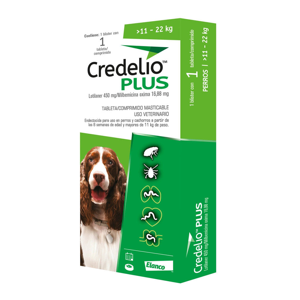Antipulgas para perro Credelio plus verde 11kg - 22kg (caja 3 tabletas)