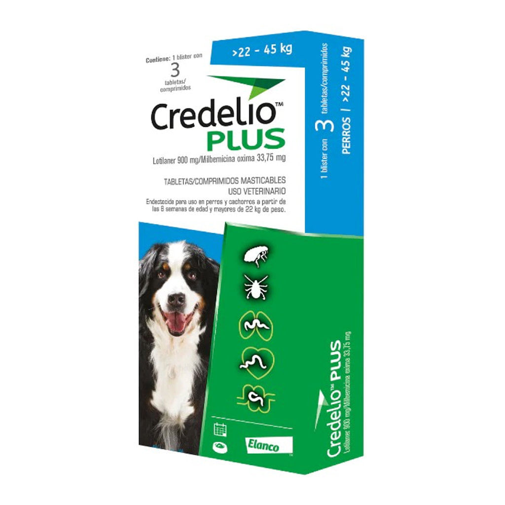 Antipulgas para perro Credelio plus azul 22kg - 45kg (caja 3 tabletas)