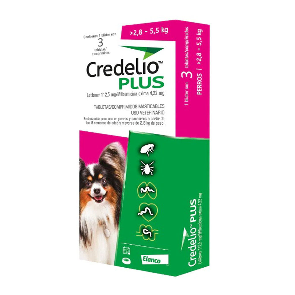 Antipulgas para perro Credelio plus rosada 2.8kg - 5.5kg (caja 3 tabletas)