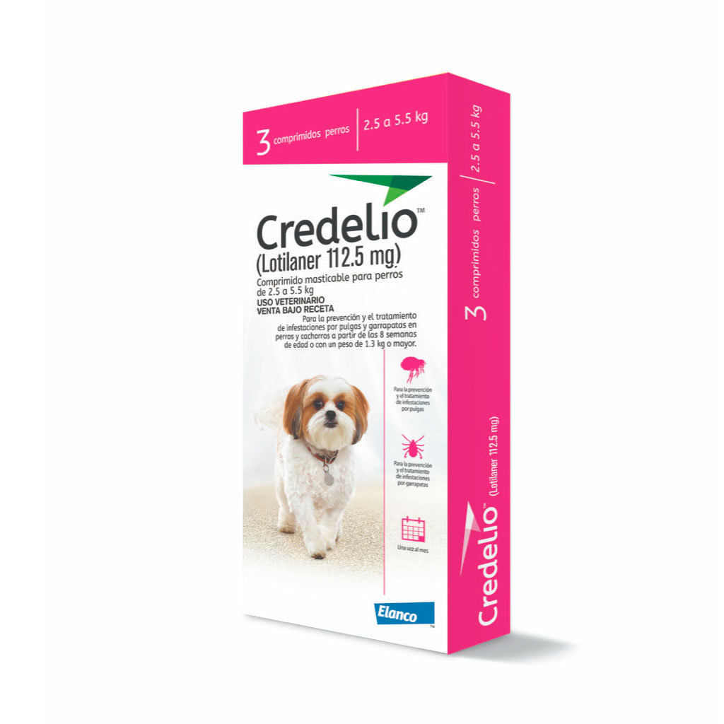 Antipulgas para perro tableta Credelio 112.5mg - 2.5 a 5.5Kg (3 tabletas)