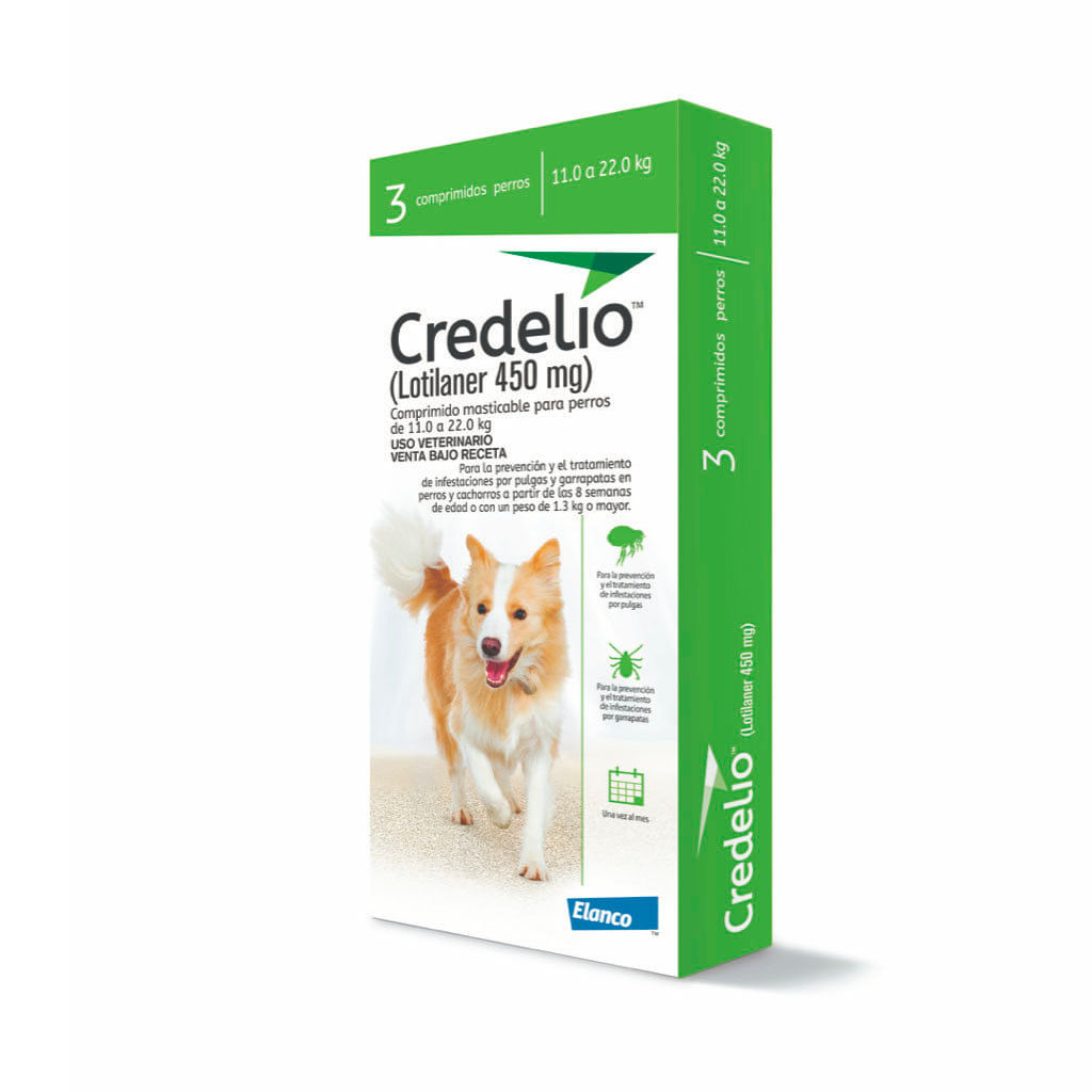 Antipulgas para perro tableta Credelio 450mg - 11 a 22 kg (3 tabletas)