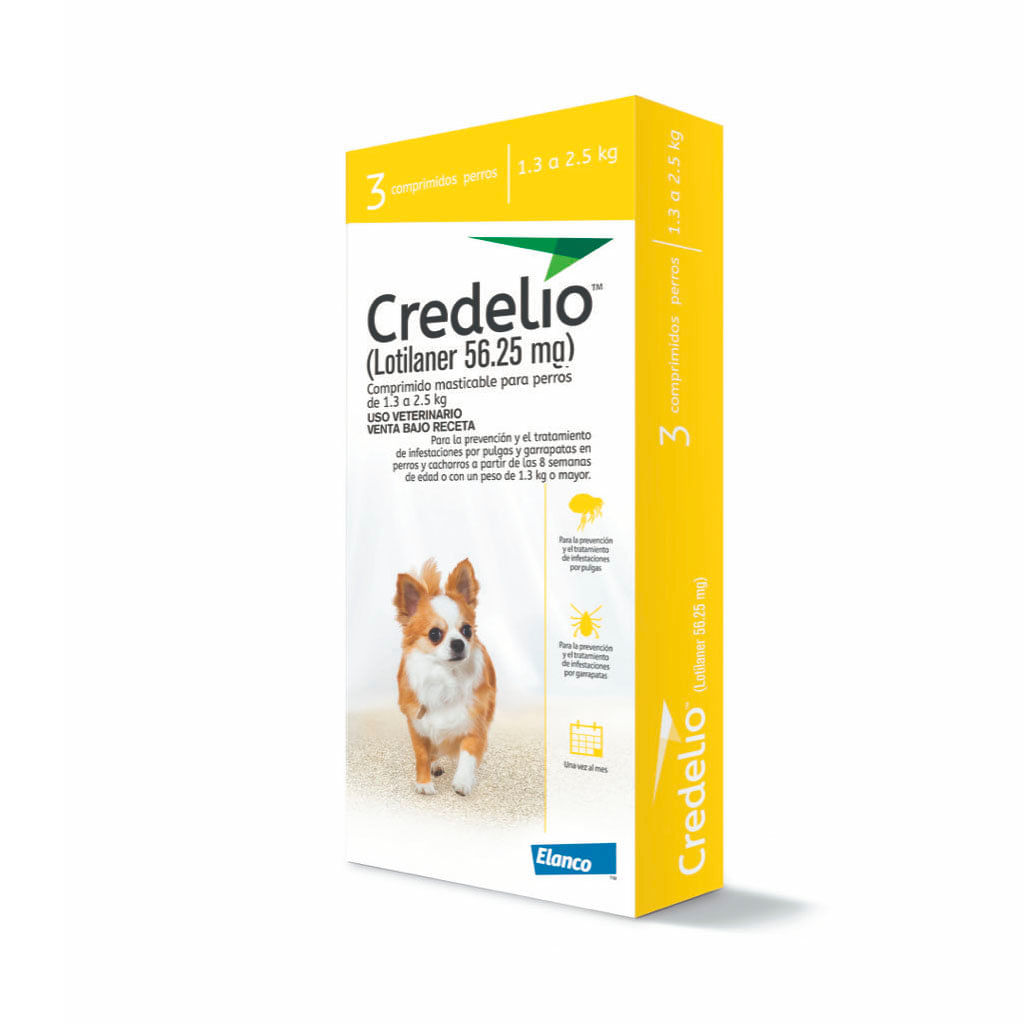 Antipulgas para perro tableta Credelio 56.25mg - 1.3 a 2.5Kg 8 (3 tabletas)