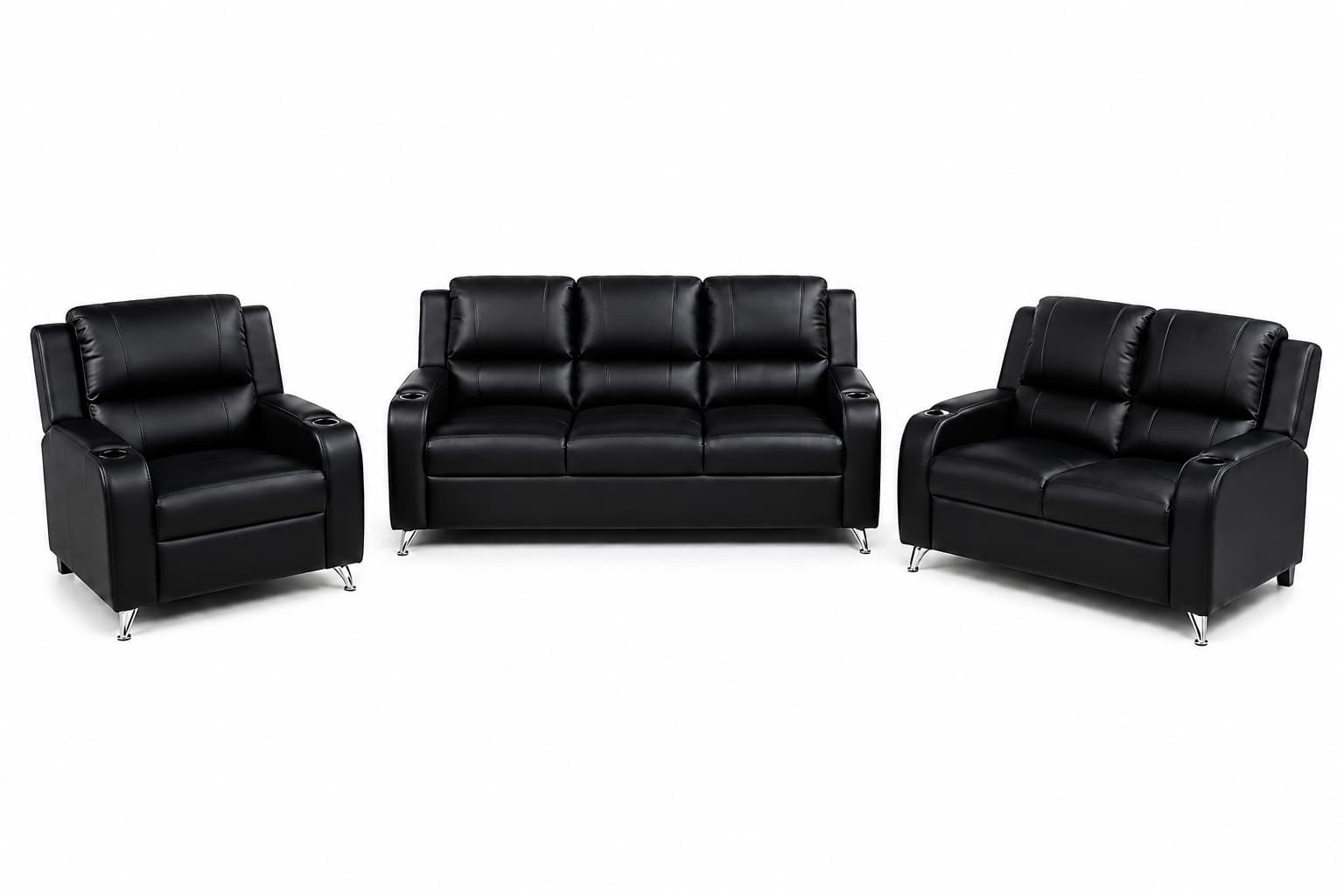 Sala 3-2-1 Orrego modelo Estambul con Reclinable cuerina color negra