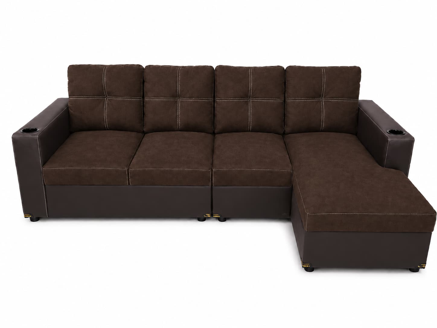 Sala modular Orrego modelo Confort Junior cuerina café con suede café