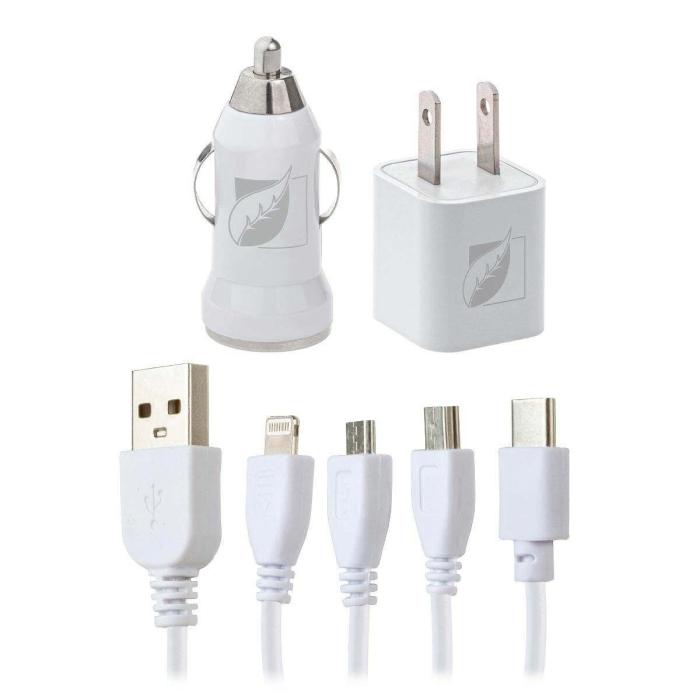 Kit 2 Cargadores Green Leaf Pto Usb 2.A Con Cable Type C, Lightning, Mini Usb, Micro Usb B…