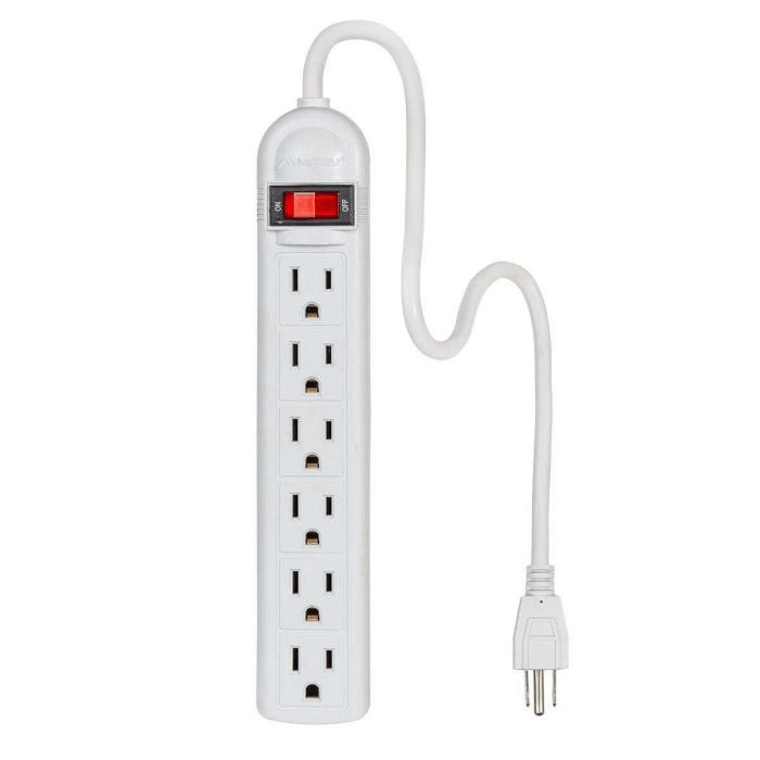 Barra Multicontacto Mitzu Trifasica 6 Entradas, Switch On-Off Con Luz, Cable 0.85 M, Gris