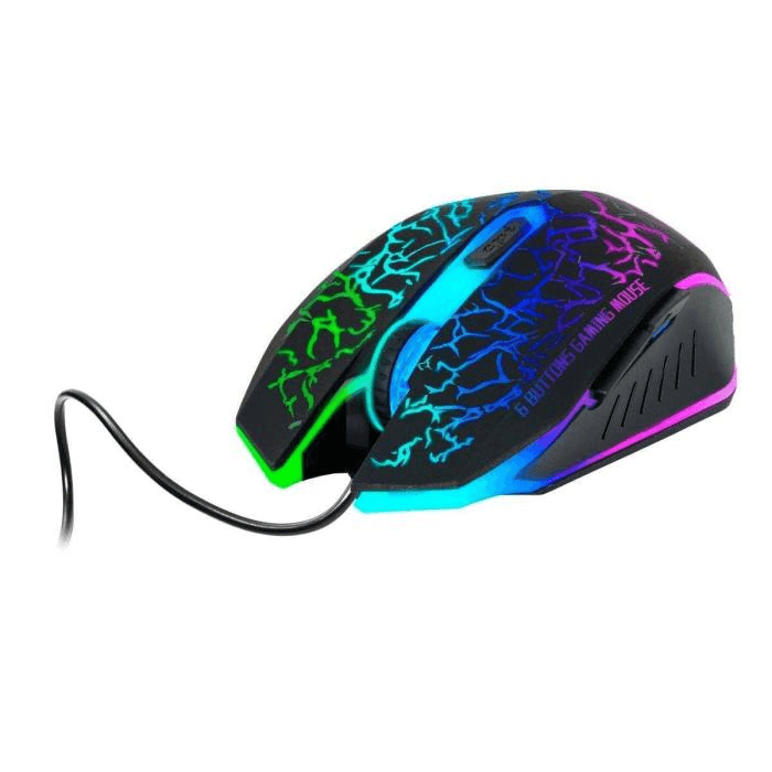 Mouse Gamer Green Leaf 6D Alambrico Luz Led 7 Colores, 1000-1600 Dpis, negro