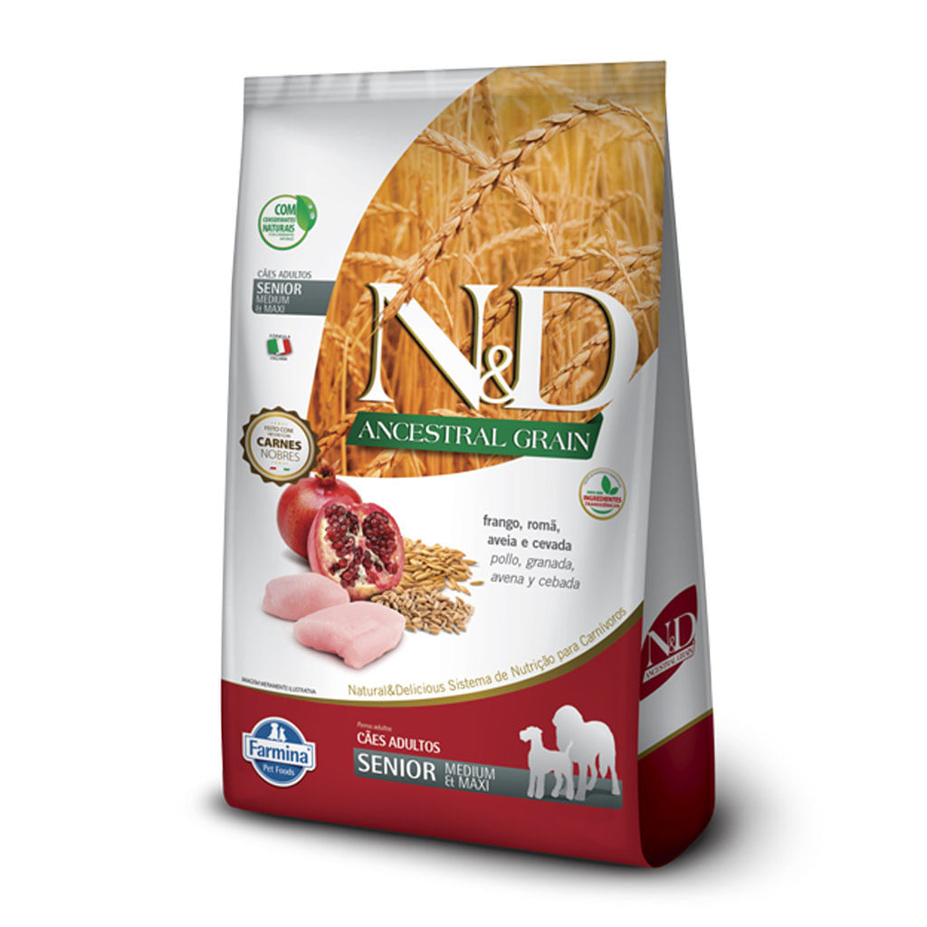 Concentrado para perro adulto mayor N&D ancestral canine frango senior medium & maxi - 22l…
