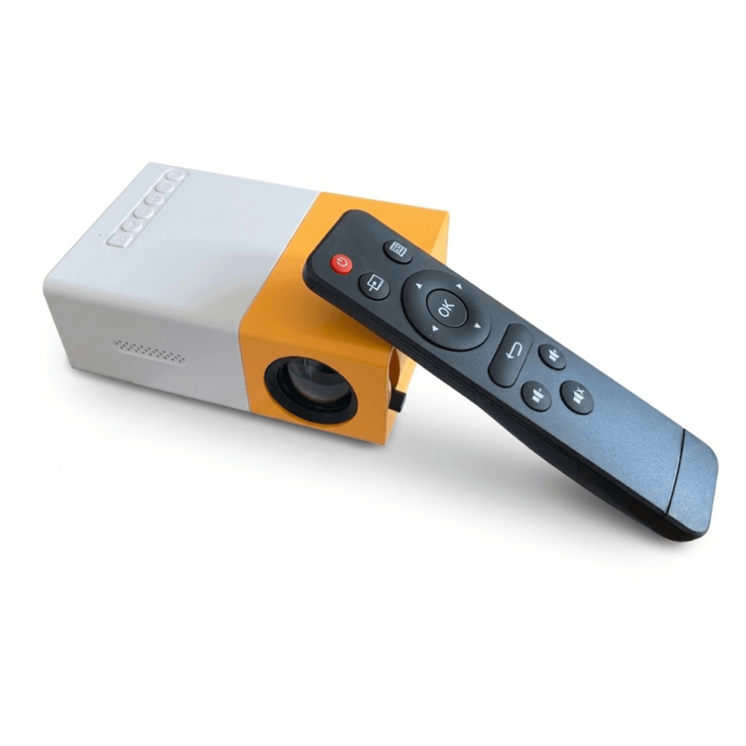 Mini proyector portátil LED para cine en casa con control remoto, diseño compacto blanco/a…
