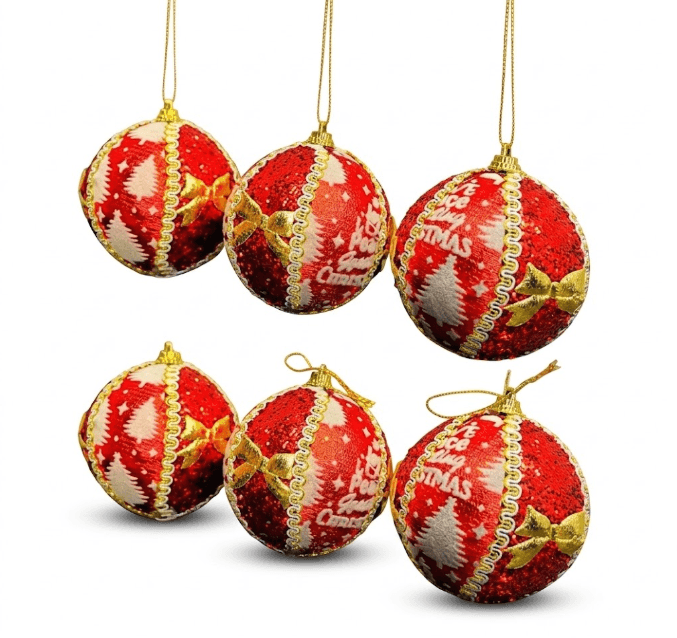 Set de 6 esferas navideñas decorativas adornos para árbol con brillo arboles y moños dorad…