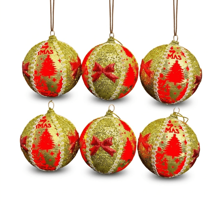 Set de 6 esferas navideñas decorativas adornos para árbol con brillo y diseños festivos do…