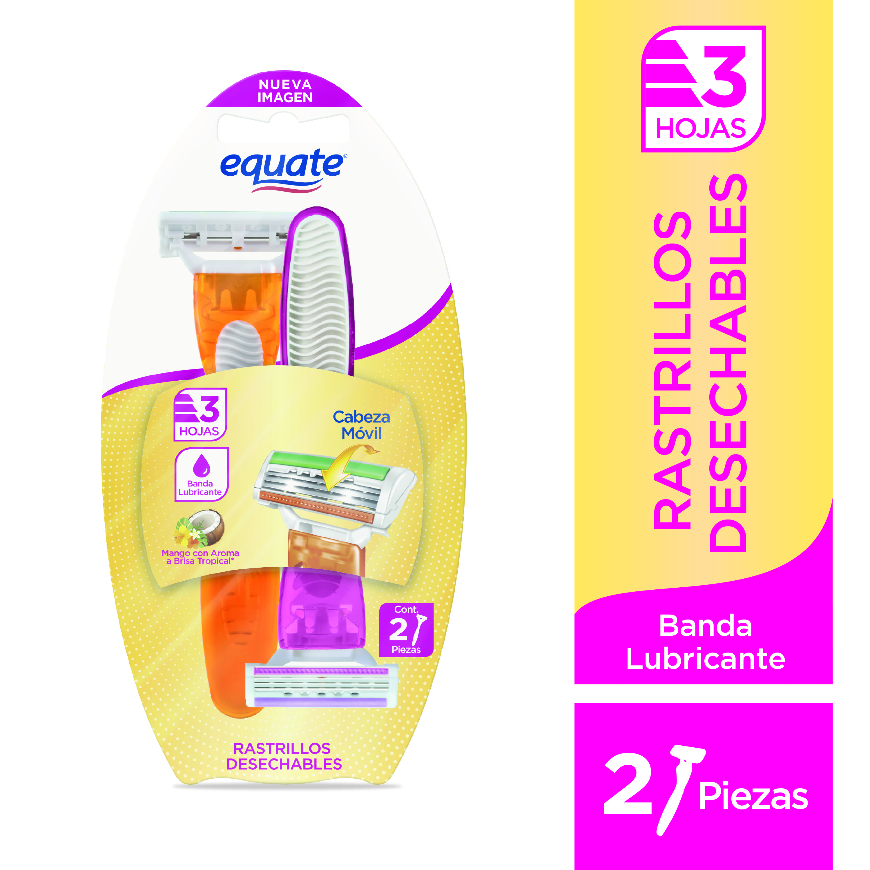 Equate Rastrillo Dama 3 Hojas 2 Pieza Unidad