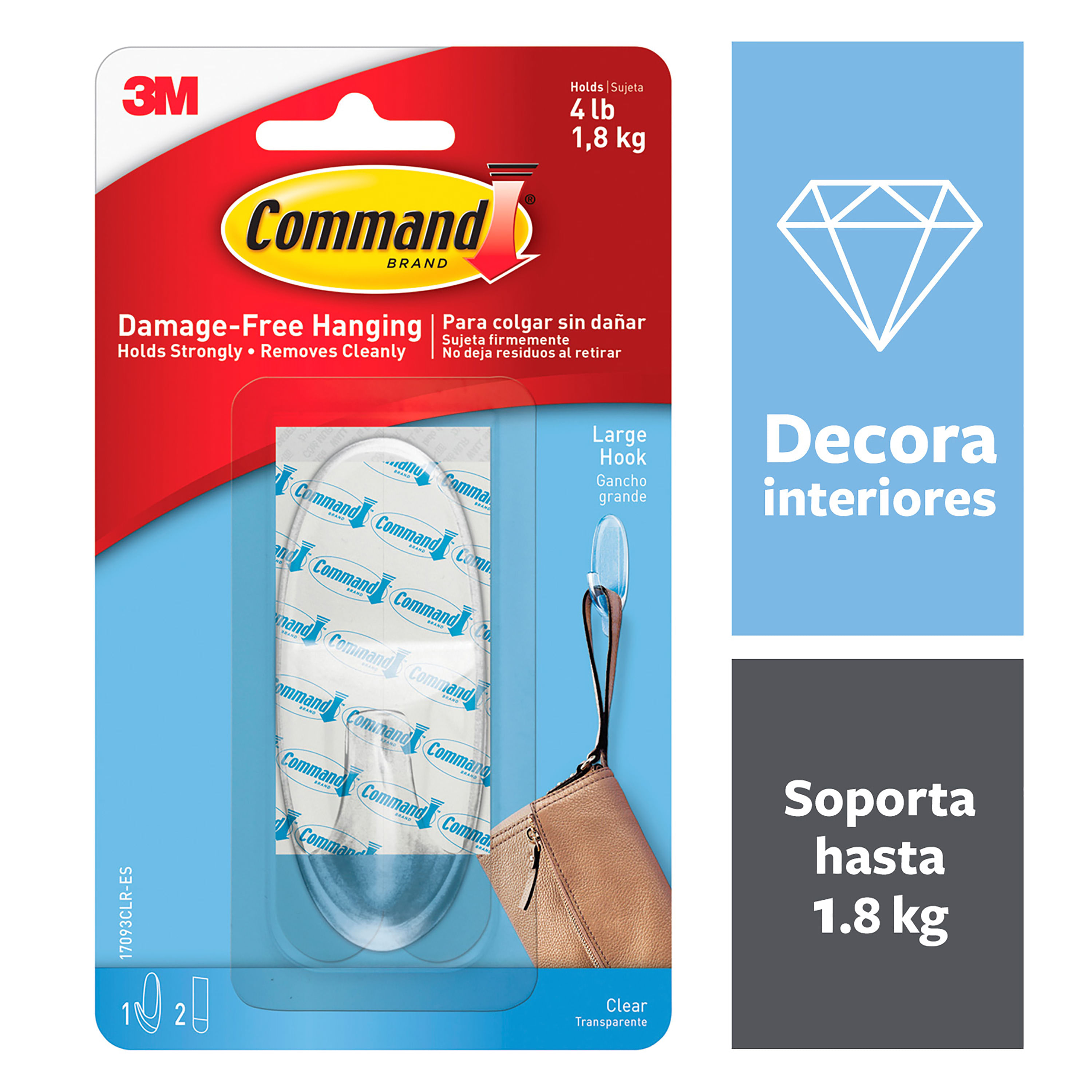 Gancho Command Transparente Grande - 1 Ud