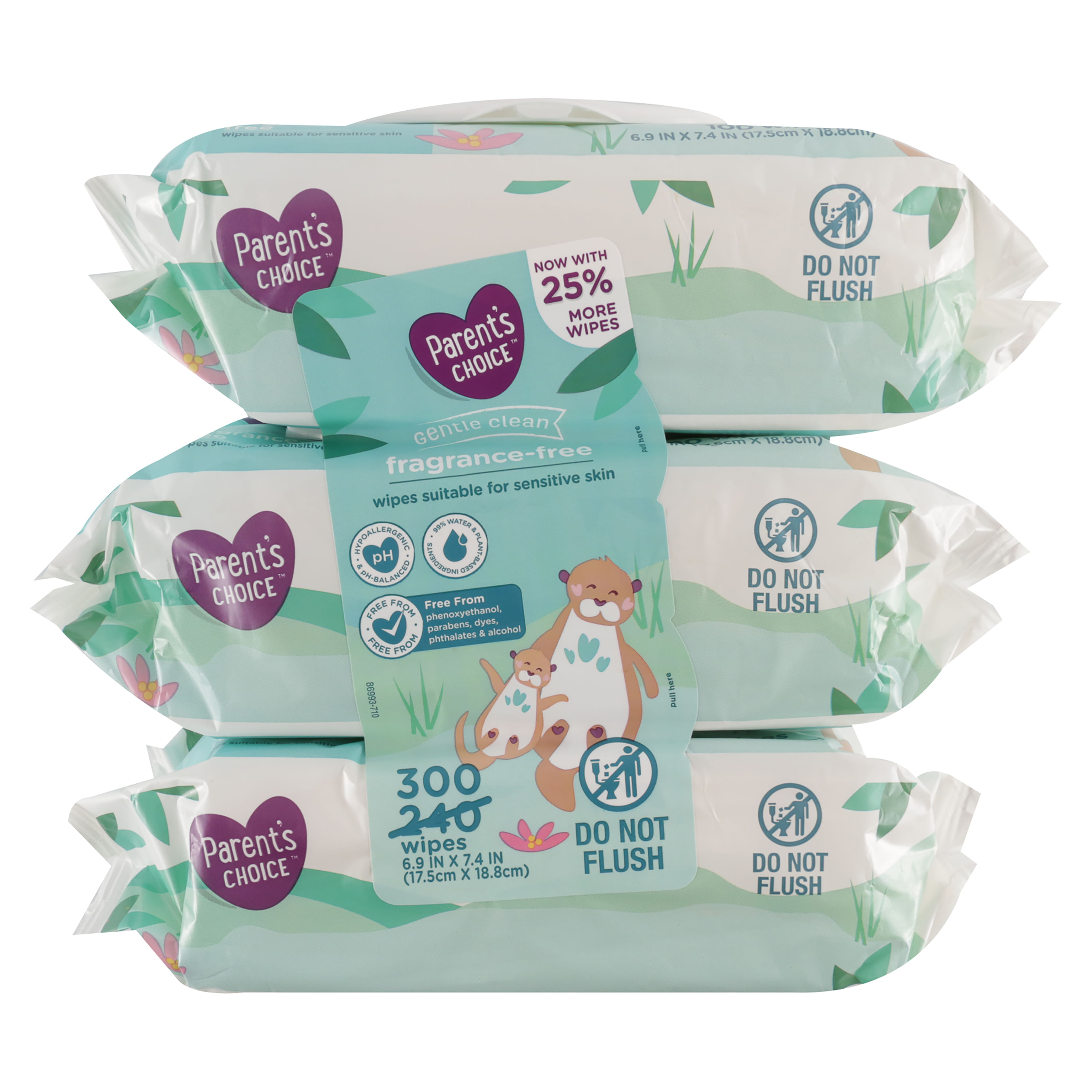 Toallitas húmedas Parent´s Choice sin fragancia 3 pack - 300 Uds