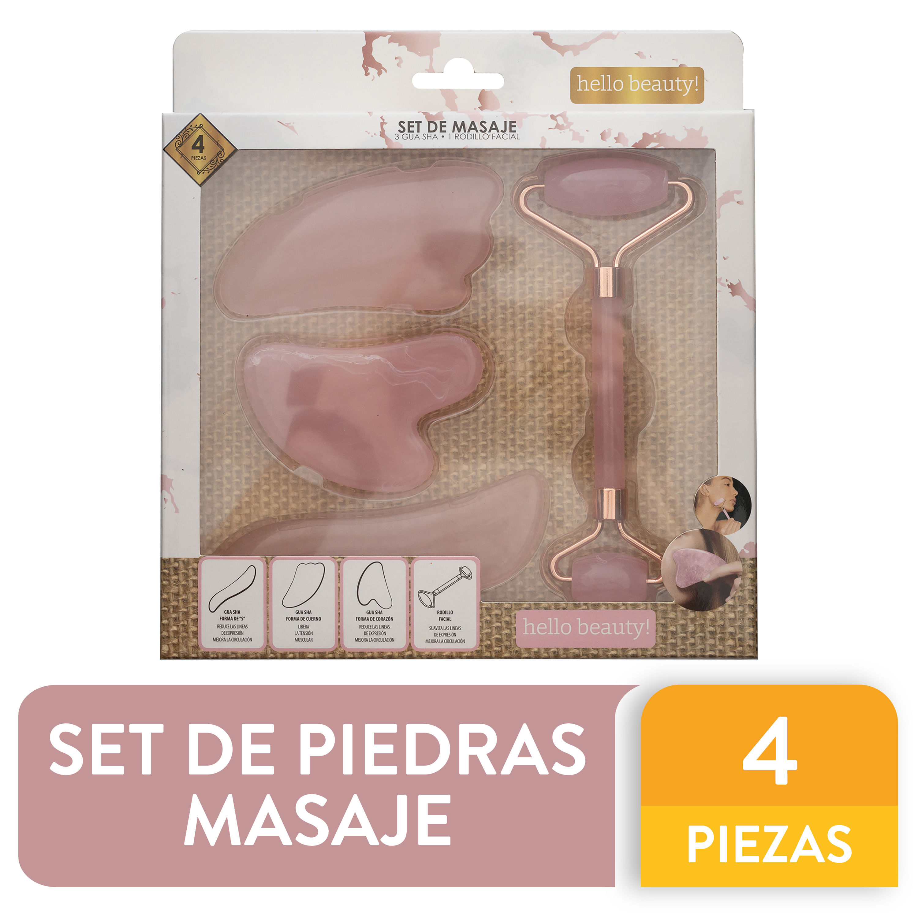 Set Facial Marca Equate Rodillo Facial Rosa - 3 Piezas