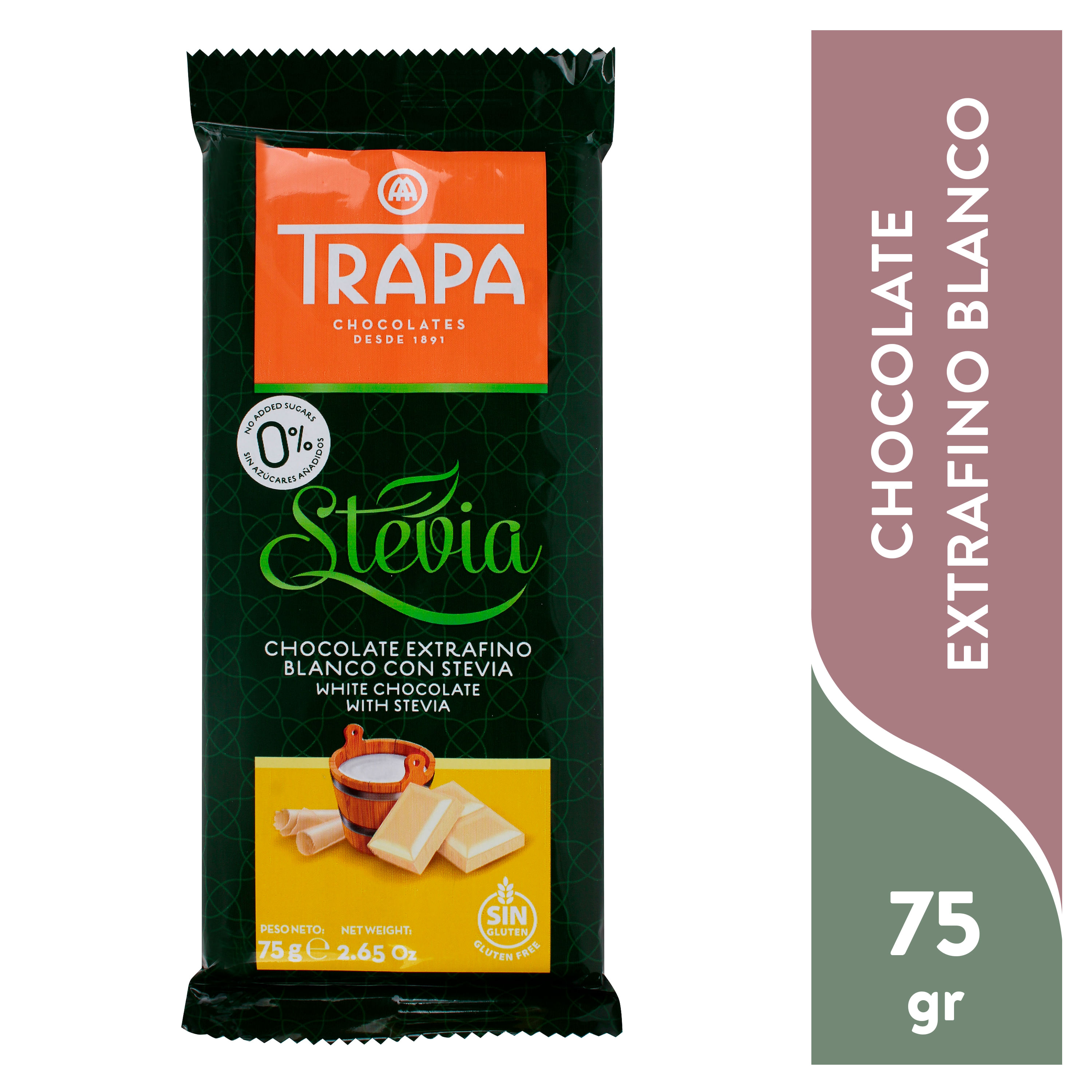 Chocolate Trapa blanco con stevia - 75 g