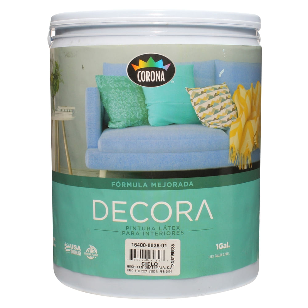 Pintura Latex Decora, Fórmula Mejorada Para Interiores Color Cielo - 1 Galón