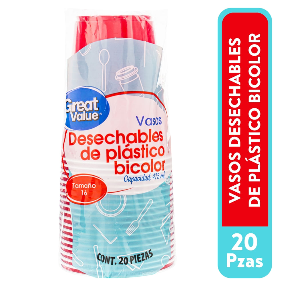 Vasos Great Value Desechables Bicolor No 16 - 20 Uds