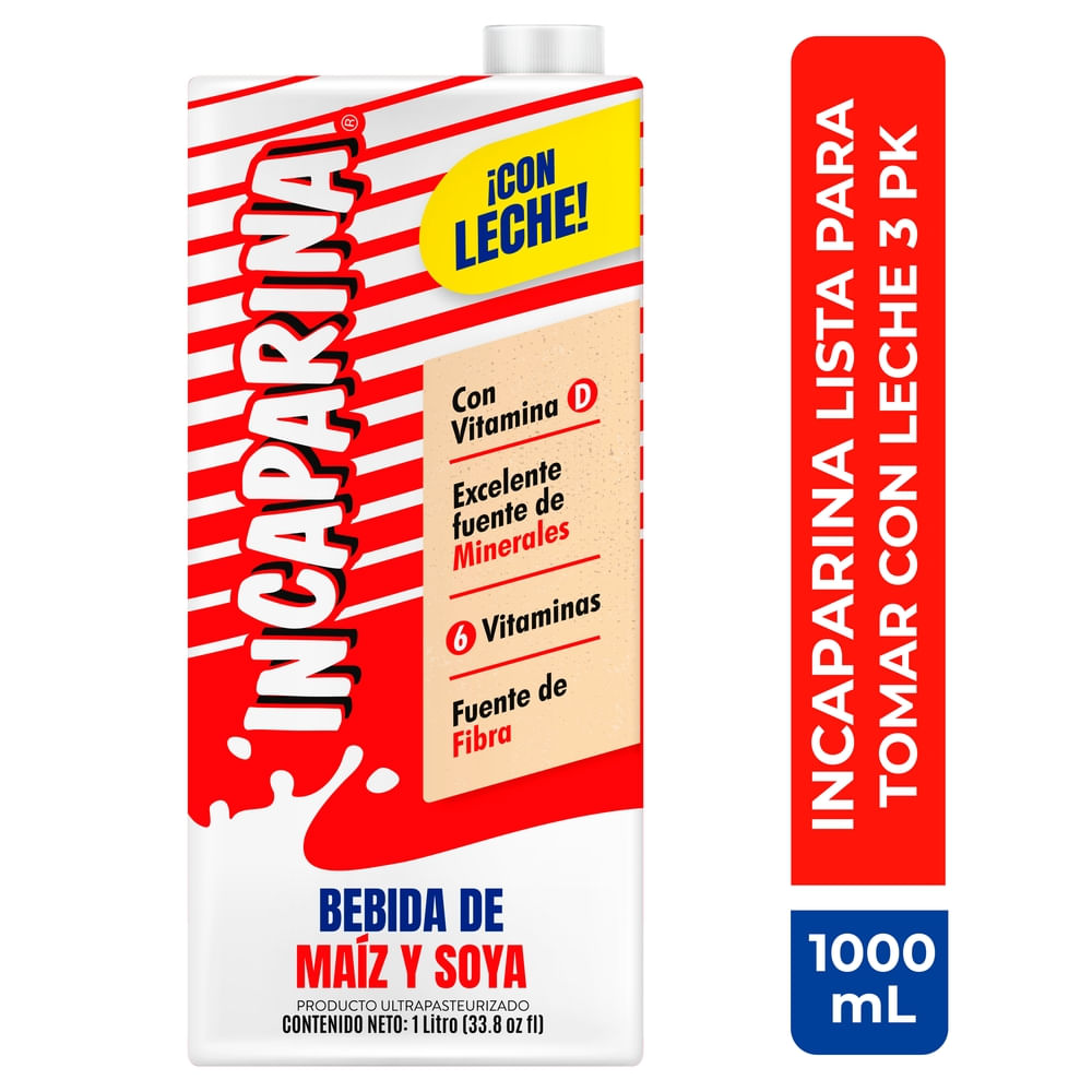 Bebida de maíz y soya Incaparina con leche 3 pack - 3 L