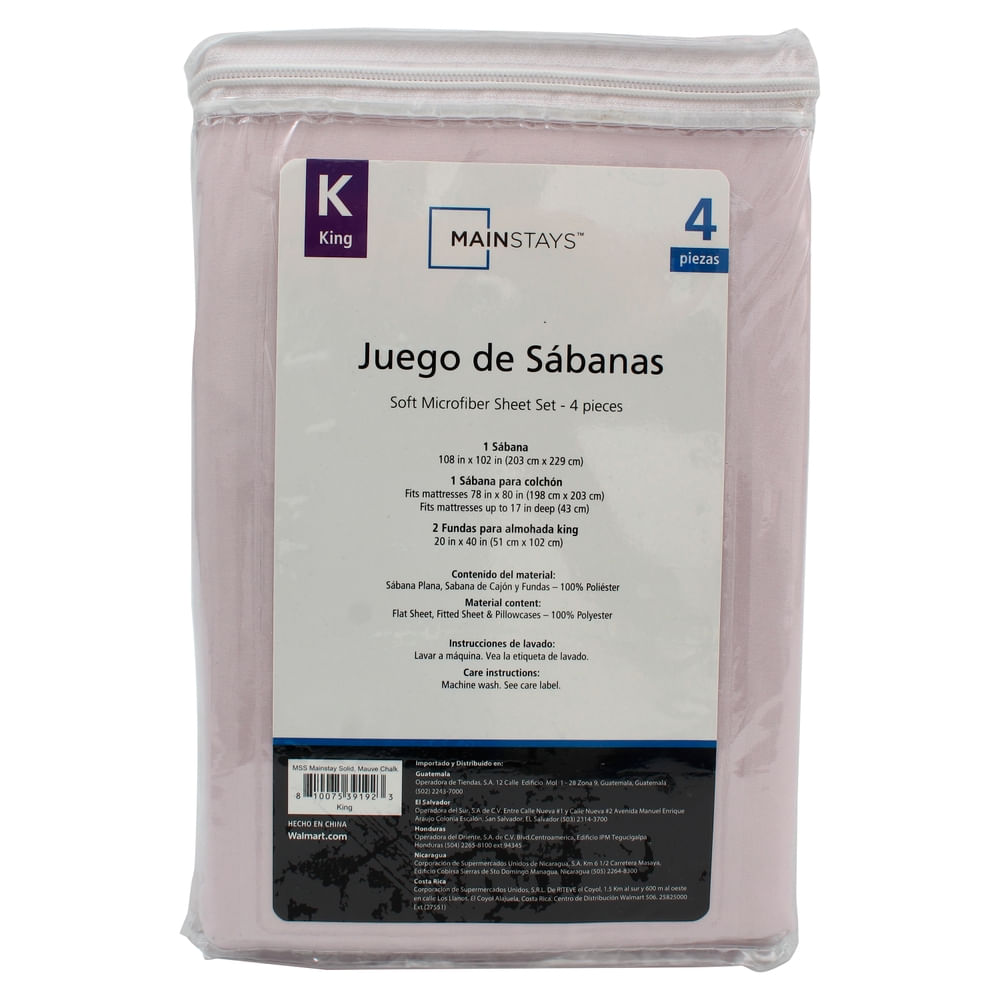 Set De Sábanas Mainstays Color Palo Rosa Tamaño King