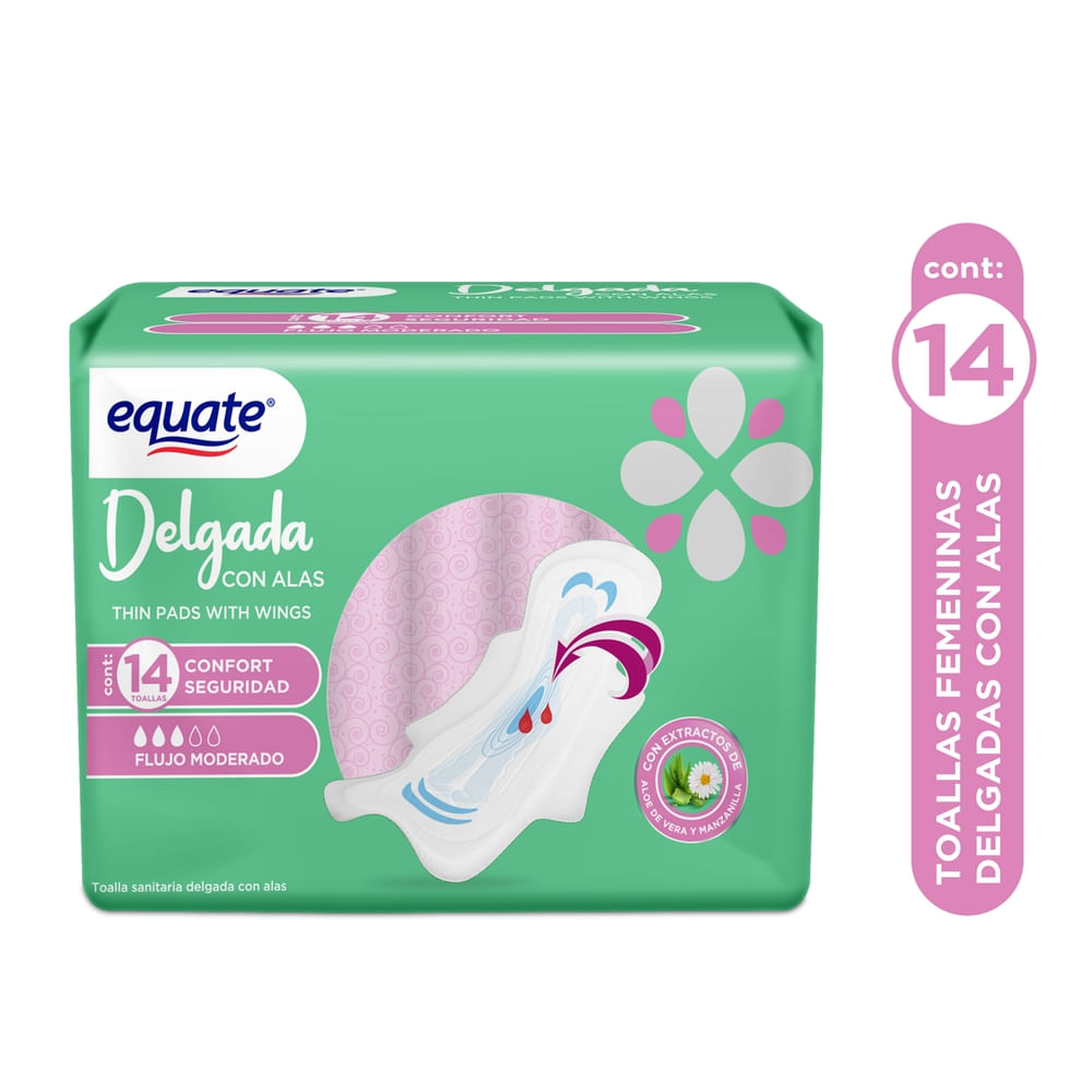 Toalla Femeninas Con Alas Delgada Marca Equate -14 Uds