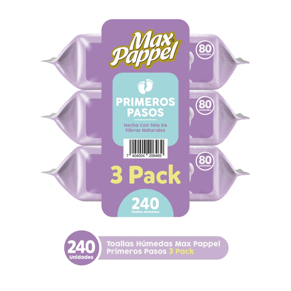 Toallitas Humedas Max Pappel Primeros pasos 3 pack - 240 uds