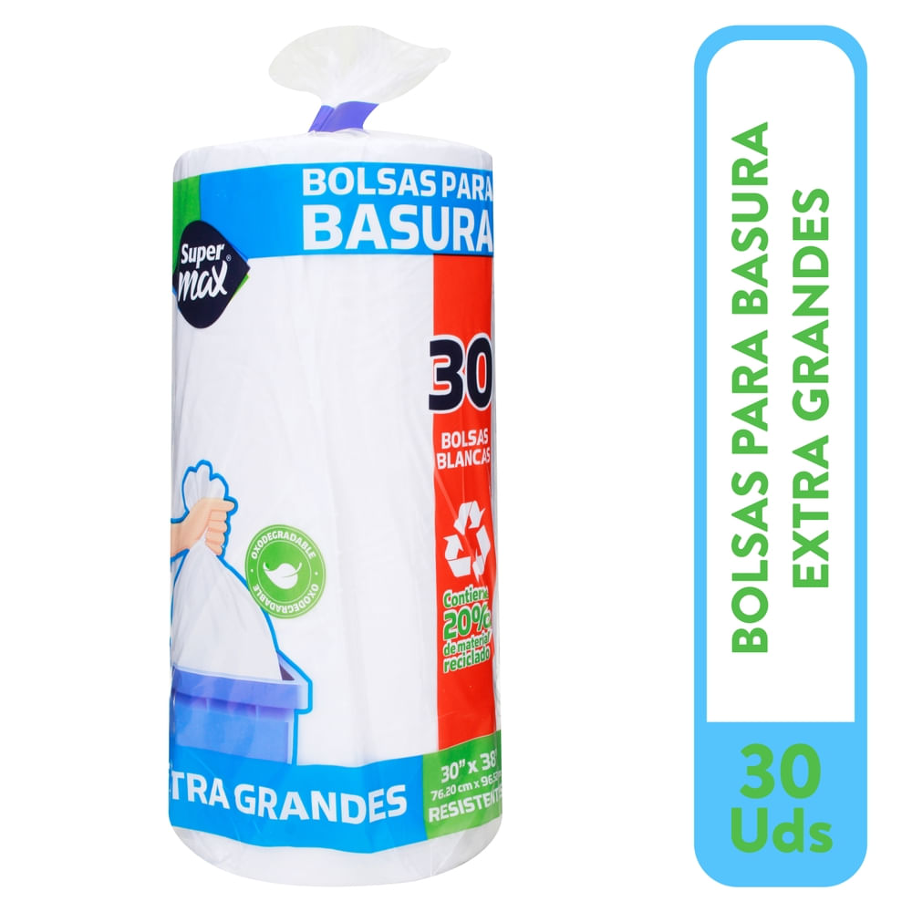 Bolsas para basura Supermax blancas en rollo extra grande - 30 uds